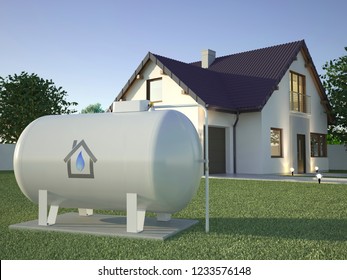 Gas Tank Near House, 3D Illustration