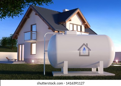 Gas Tank Near House, 3d Illustration