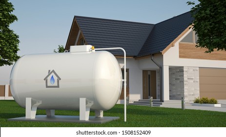 Gas Tank Near House, 3D Illustration