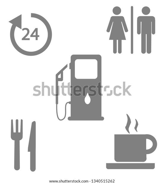 Gas/Fuel Station,Food Coffee Cup And Toilet/24 hours\
Open Single\
Icon