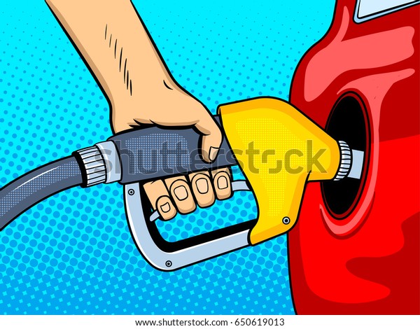 Gasoline filling comic book pop art retro\
style raster\
illustration