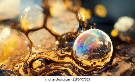 Gasoline Liquid Oil Bubble Molecular Structure Particle Chemical Petroleum Macro 3d Illustration