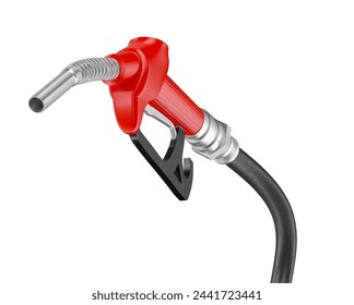 Gasoline pump nozzle in red in realistic 3d render with White background. Illustration 3D