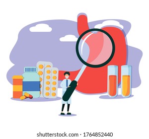 Gastroenterology  Illustration. Flat Tiny Stomach Doctor Persons Concept. Medical Internal Organs Disease Health Care. Tract System Examination And Ultrasound Xray Diagnosis And Food Suggestions. 