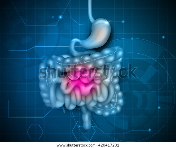 消化管 抽象的な青のテクノロジー背景に胃 小腸 結腸 美しい明るいイラスト のイラスト素材