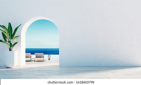 Gate to the sea view & Beach living - Santorini island style / 3D rendering

