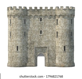 Gatehouse with Open Portcullis 3D illustration on white background