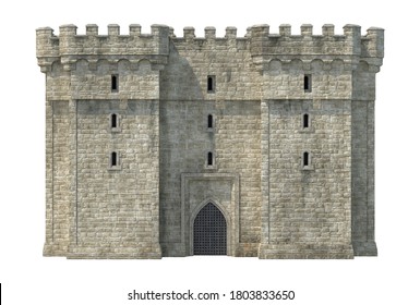 Gatehouse with Portcullis 3D illustration on white background