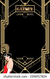 Gatsby Gold Theme Background Invitation With Model