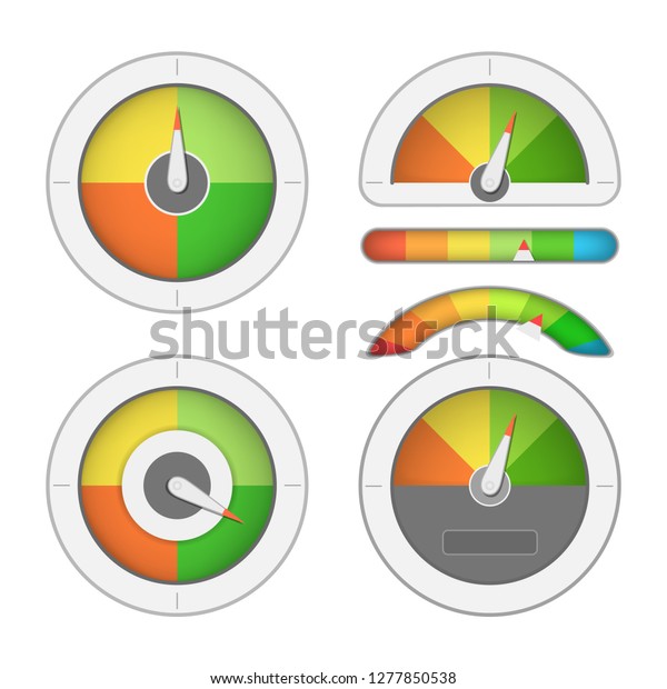 Gauge meter\
set with rainbow colors and\
indicator.