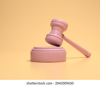 Gavel On Yellow Background. Auction Court Hammer Bid Authority Symbol, Law Concept. 3d Render Illustration