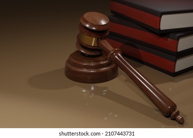 Gavel and sound block isolated with books - 3d rendering