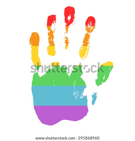 Gay And Lgbt Support Symbol Rainbow Handprint Isolated On White Background Real Texture Of Gay And Lgbt Support Symbol Rainbow Handprint Isolated On White Background Real Texture Of