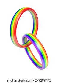 Gay Marriage And Civil Partnerships Concept Of Wedding Rings With Rainbow Colors