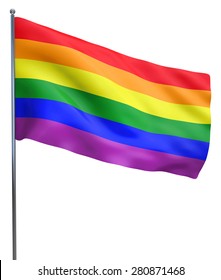 Gay Pride Flag Waving And Isolated On White Background.