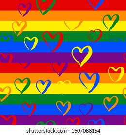 Gay pride rainbow colored pattern and hearts for Valentines Day