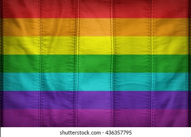 Gay Rainbow 7 Stripe Flag Pattern On Synthetic Leather Texture