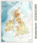 Gazetteer of the British Isles, statistical and topographical (1887) by John Bartholomew. British Isles map. Vintage map art drawing illustration, old painting art print of geography map sketch.