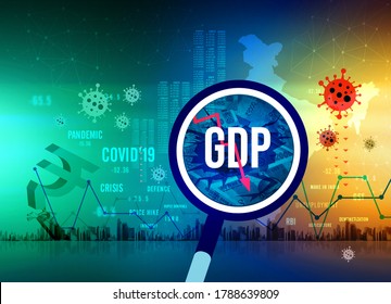 GDP Growth Downfall, Indian Economic Crisis In Corona Pandemic, Slow Down, Economic Crisis, Unemployment, Rupee Downfall Illustration, Indian Rupee Background, Loss, Rupee Currency, India 