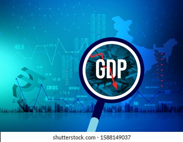 GDP Growth Downfall, Slow Down Concept, India Economic Crisis, Unemployment,  Rupee Downfall Illustration, Indian Rupee Background, Loss, Rupee Currency, India Recession