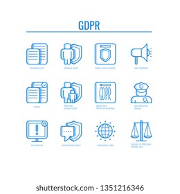 GDPR Icons Illustration Set With Various Symbols Depicting General Data Protection Regulation Principles In Thin Line Art - Isolated Security And Safety Of Private Information Concept.