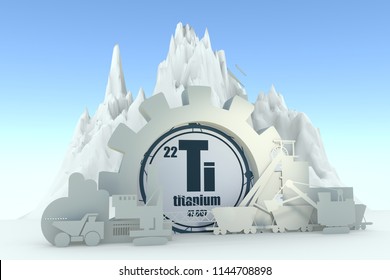 Gear With Energy Relative Silhouettes. Design Set Of Coal Mining Industry. Titanium Chemical Element. 3D Rendering