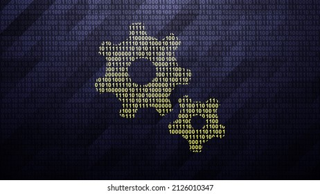 Gear Icon On Binary Code ( Array Of Bits ). Illustration.