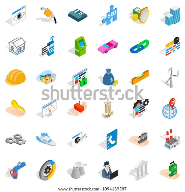 Gear icons set. Isometric style of 36\
gear icons for web isolated on white\
background