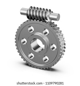 Gear worm wheels isolated on white background. Mechanics for training. 3D rendering.