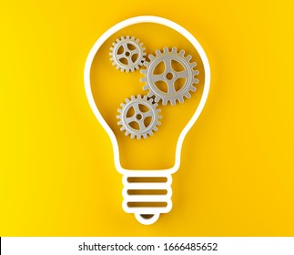 Gears cogwheels in lightbulb shape over yellow background - strategy, creative or business innovation modern minimal concept, 3D illustration - Powered by Shutterstock