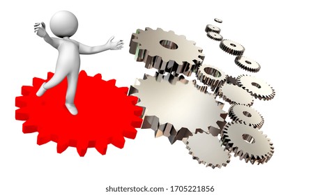 Gears Engine Economy Man Character Background One Different Leader Restart Economy New Era - 3d Rendering