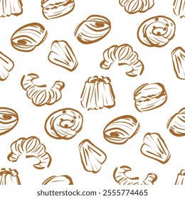 Geeometric french bakery croissant pain au chocolat macaron canelé seamless pattern design for paper food wrap or business design needs - Powered by Shutterstock