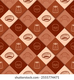 Geeometric french bakery croissant pain au chocolat macaron canelé seamless pattern design for paper food wrap or business design needs - Powered by Shutterstock