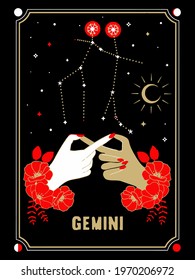 Gemini Card Zodiac Horoscope Illustration