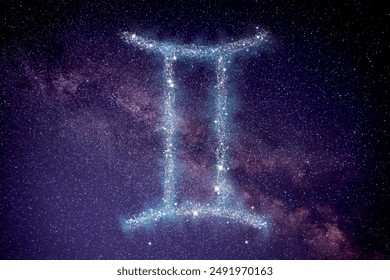 Gemini zodiac sign made of stars on night sky - Powered by Shutterstock