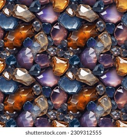 Gems concept seamless pattern. Gem stones creative tile background graphic design. Digital raster bitmap illustration.