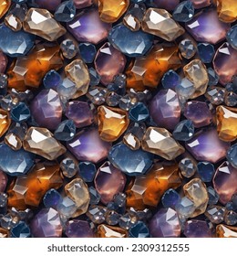 Gems concept seamless pattern. Gem stones creative tile background graphic design. Digital raster bitmap illustration. Arkistokuvituskuva