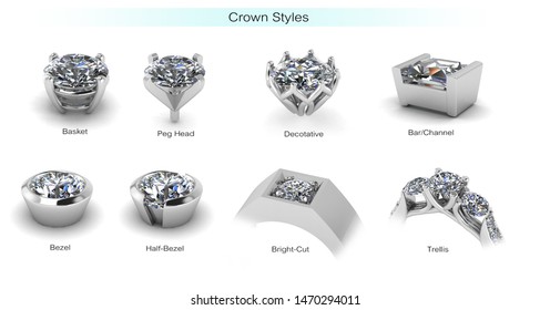 Gems type setting with diamonds isolated white background-3D image