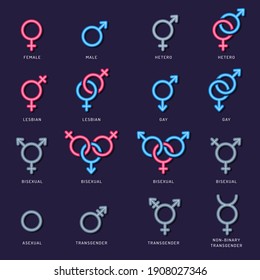 Gender Icon. Male Female Couple Lgbt Men Woman Lesbian Flat Sexual Symbols