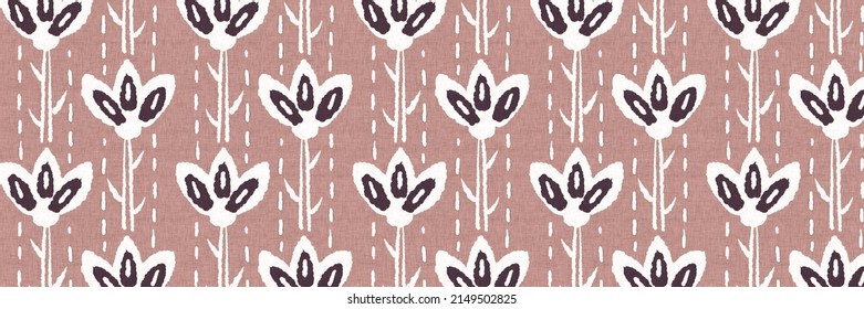 Gender Neutral Floral Flower Seamless Raster Border. Simple Whimsical 2 Tone Pattern. Kids Nursery Wallpaper Or Scandi All Over Print.