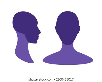 Gender Neutral Front And Side View Profile Avatar Silhouette With A Highlighted Skull And Chin Area