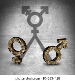 Gender Neutral And Transgender Sexuality Identity Concept As A Male And Female Symbol Casting A Shadow In A 3D Illustration Style.