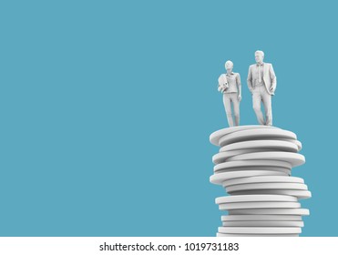 Gender Pay Equality Concept. Man And Woman On A Stack Of Coins. 3D Rendering