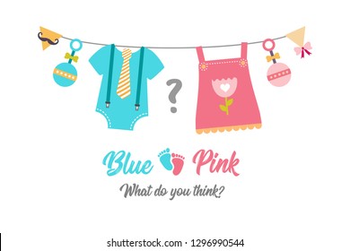 Gender reveal party. Baby shower celebration. Boy or girl. Blue or pink. Illustration for invitation, card, banner.  - Powered by Shutterstock