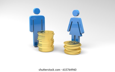 Gender Wage Gap, 3d Illustration