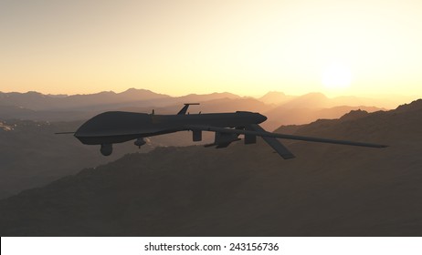 General Atomics MQ-9 Reaper Drone Flying Above The Desert.