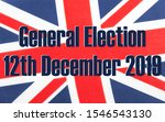 General election 12th December 2019 written on a fabric British Union Jack flag. Photograph with added text.