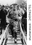 General John Pershing, the American Commander in Europe during WWI arriving in France with the first American soldiers. June 13, 1917