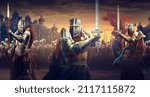 general leading crusaders knights into war	