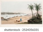 General View of the Pyramids illustration in Egypt and Nubia (1820). Ancient Egyptian historical painting. Vintage ancient Thebes art drawing illustration.